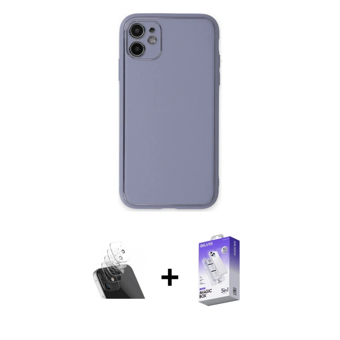 MARSİLYAN™- iPhone 12 Kılıf Yadigar Klasik - Siyah Bilvis 5in1 3D Magic Cam Ekran Koruyucu + Kamera Lens Koruma Cam - SF