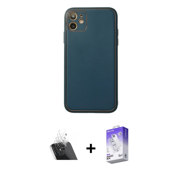 MARSİLYAN™- iPhone 12 Kılıf Yadigar Klasik - Siyah Bilvis 5in1 3D Magic Cam Ekran Koruyucu + Kamera Lens Koruma Cam - SF
