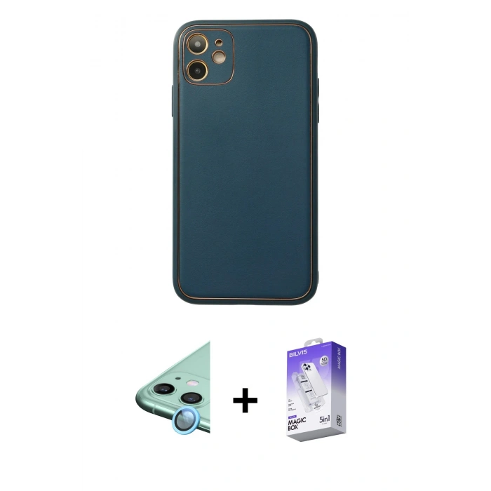 MARSİLYAN™- iPhone 12 Kılıf Yadigar Klasik - Siyah Bilvis 5in1 3D Magic Cam Ekran Koruyucu + Raze Metal Kamera Lens - MI
