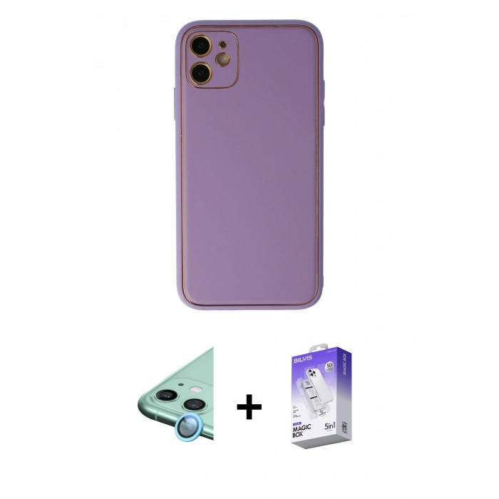 MARSİLYAN™- iPhone 12 Kılıf Yadigar Klasik - Siyah Bilvis 5in1 3D Magic Cam Ekran Koruyucu + Raze Metal Kamera Lens - MI