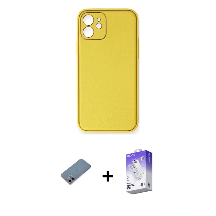 MARSİLYAN™- iPhone 12 Kılıf Yadigar Klasik - Siyah Bilvis 5in1 3D Magic Cam Ekran Koruyucu + Pembe Shine Kamera Lens Koruma Cam