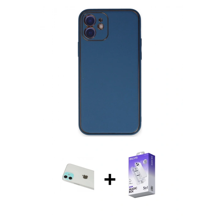 MARSİLYAN™- iPhone 12 Kılıf Yadigar Klasik - Siyah Bilvis 5in1 3D Magic Cam Ekran Koruyucu + Rainbow Kamera Lens Koruma Cam - YL