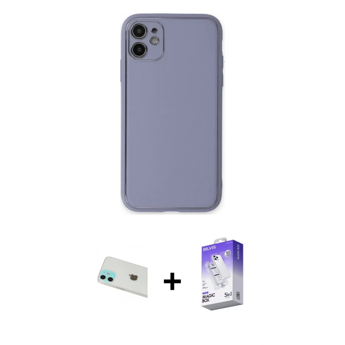MARSİLYAN™- iPhone 12 Kılıf Yadigar Klasik - Siyah Bilvis 5in1 3D Magic Cam Ekran Koruyucu + Rainbow Kamera Lens Koruma Cam - YL