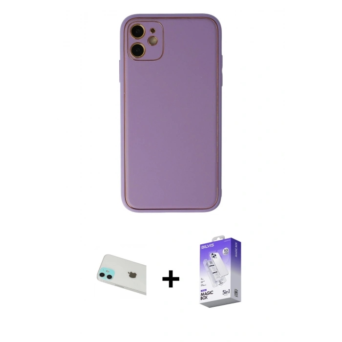 MARSİLYAN™- iPhone 12 Kılıf Yadigar Klasik - Siyah Bilvis 5in1 3D Magic Cam Ekran Koruyucu + Rainbow Kamera Lens Koruma Cam - YL