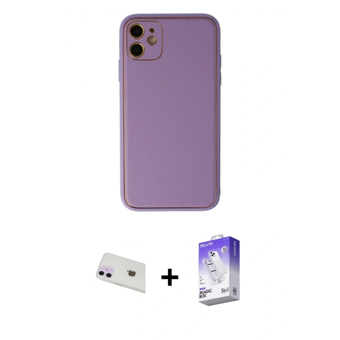 MARSİLYAN™- iPhone 12 Kılıf Yadigar Klasik - Siyah Bilvis 5in1 3D Magic Cam Ekran Koruyucu + Rainbow Kamera Lens Koruma Cam - MR