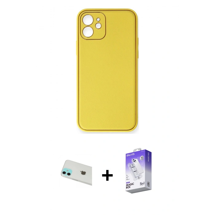 MARSİLYAN™- iPhone 12 Kılıf Yadigar Klasik - Siyah Bilvis 5in1 3D Magic Cam Ekran Koruyucu + Rainbow Kamera Lens Koruma Cam - YL
