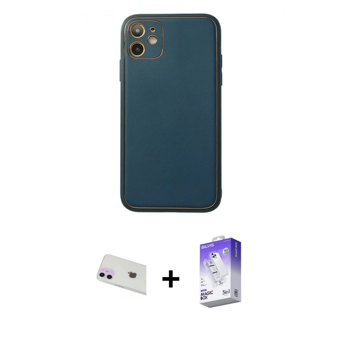 MARSİLYAN™- iPhone 12 Kılıf Yadigar Klasik - Siyah Bilvis 5in1 3D Magic Cam Ekran Koruyucu + Rainbow Kamera Lens Koruma Cam - MR