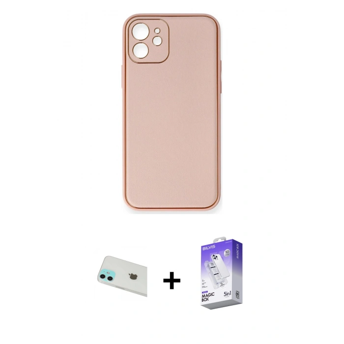 MARSİLYAN™- iPhone 12 Kılıf Yadigar Klasik - Siyah Bilvis 5in1 3D Magic Cam Ekran Koruyucu + Rainbow Kamera Lens Koruma Cam - YL