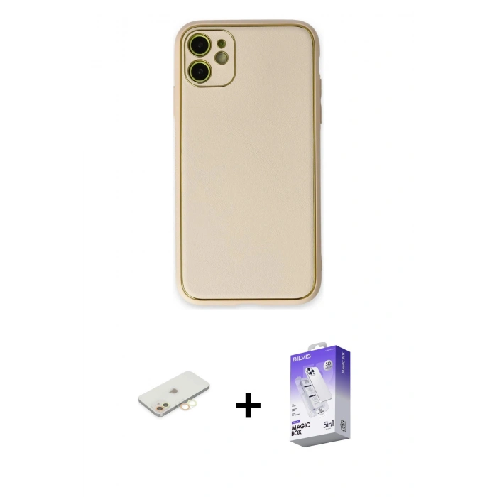MARSİLYAN™- iPhone 12 Kılıf Yadigar Klasik - Siyah Bilvis 5in1 3D Magic Cam Ekran Koruyucu + Renkli Kamera Lens Koruma Cam - SI