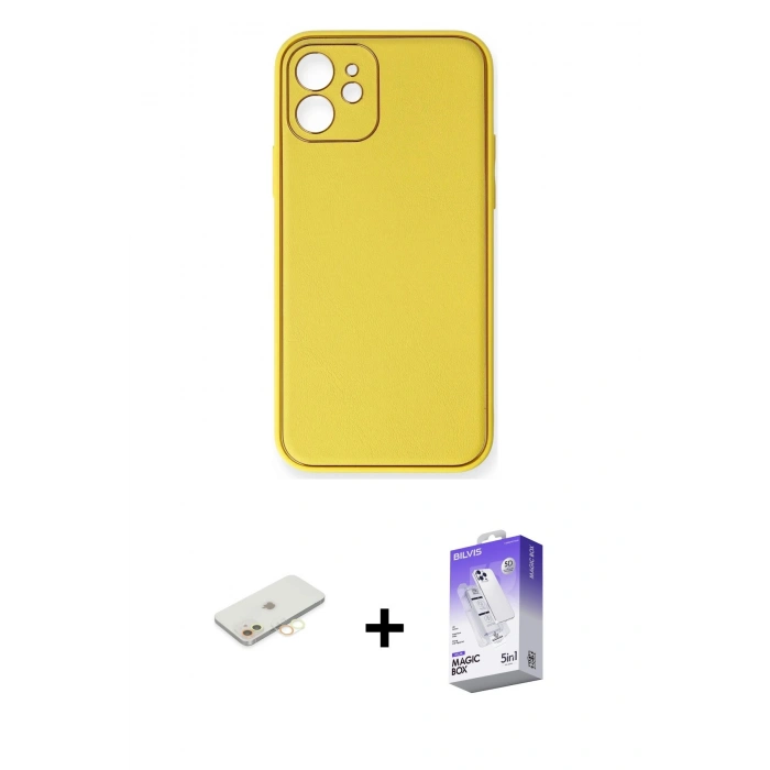 MARSİLYAN™- iPhone 12 Kılıf Yadigar Klasik - Siyah Bilvis 5in1 3D Magic Cam Ekran Koruyucu + Renkli Kamera Lens Koruma Cam - SI