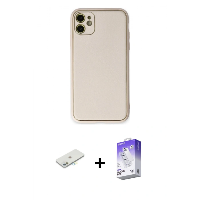 MARSİLYAN™- iPhone 12 Kılıf Yadigar Klasik - Siyah Bilvis 5in1 3D Magic Cam Ekran Koruyucu + Renkli Kamera Lens Koruma Cam - SI