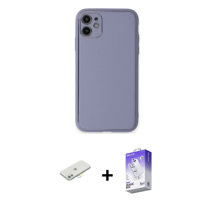 MARSİLYAN™- iPhone 12 Kılıf Yadigar Klasik - Siyah Bilvis 5in1 3D Magic Cam Ekran Koruyucu + Renkli Kamera Lens Koruma Cam - SI