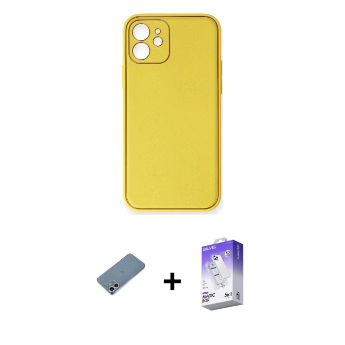 MARSİLYAN™- iPhone 12 Kılıf Yadigar Klasik - Siyah Bilvis 5in1 3D Magic Cam Ekran Koruyucu + Shine Kamera Lens Koruma Cam - GS
