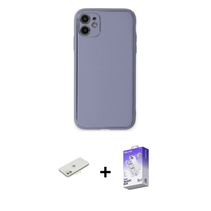 MARSİLYAN™- iPhone 12 Kılıf Yadigar Klasik - Siyah Bilvis 5in1 3D Magic Cam Ekran Koruyucu + Turuncu Renkli Kamera Lens Koruma Cam