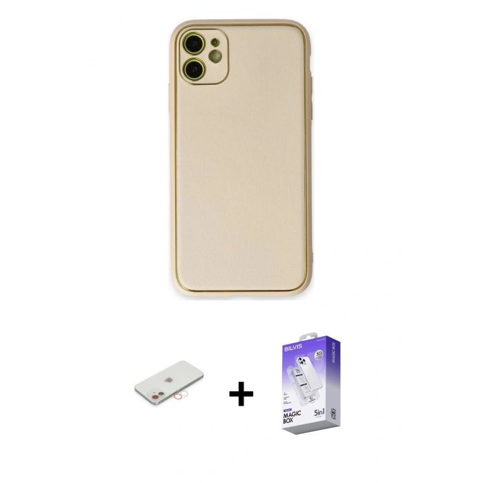 MARSİLYAN™- iPhone 12 Kılıf Yadigar Klasik - Siyah Bilvis 5in1 3D Magic Cam Ekran Koruyucu + Renkli Kamera Lens Koruma Cam - YL