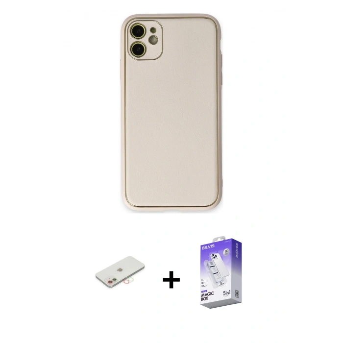 MARSİLYAN™- iPhone 12 Kılıf Yadigar Klasik - Siyah Bilvis 5in1 3D Magic Cam Ekran Koruyucu + Renkli Kamera Lens Koruma Cam - YL