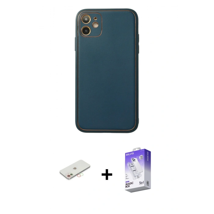 MARSİLYAN™- iPhone 12 Kılıf Yadigar Klasik - Siyah Bilvis 5in1 3D Magic Cam Ekran Koruyucu + Renkli Kamera Lens Koruma Cam - YL