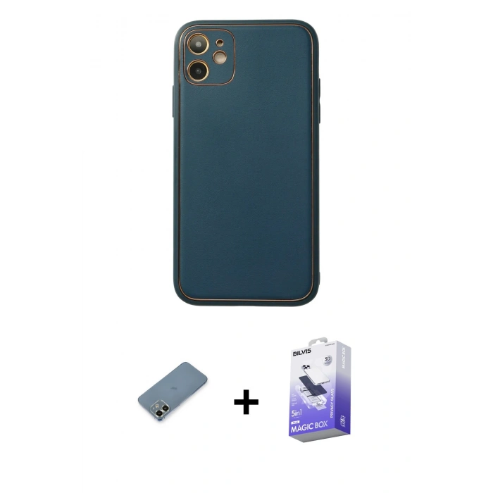 MARSİLYAN™- iPhone 12 Kılıf Yadigar Klasik - Siyah Bilvis 5in1 5D Magic Hayalet Cam Ekran Koruyucu + Metal Kamera Lens Koruma Cam - AKYL