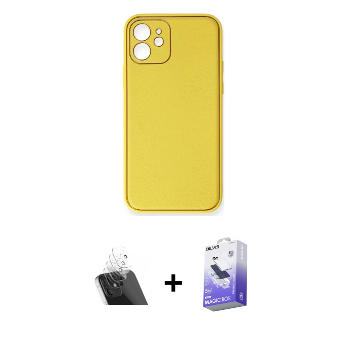 MARSİLYAN™- iPhone 12 Kılıf Yadigar Klasik - Siyah Bilvis 5in1 5D Magic Hayalet Cam Ekran Koruyucu + Kamera Lens Koruma Cam - SF