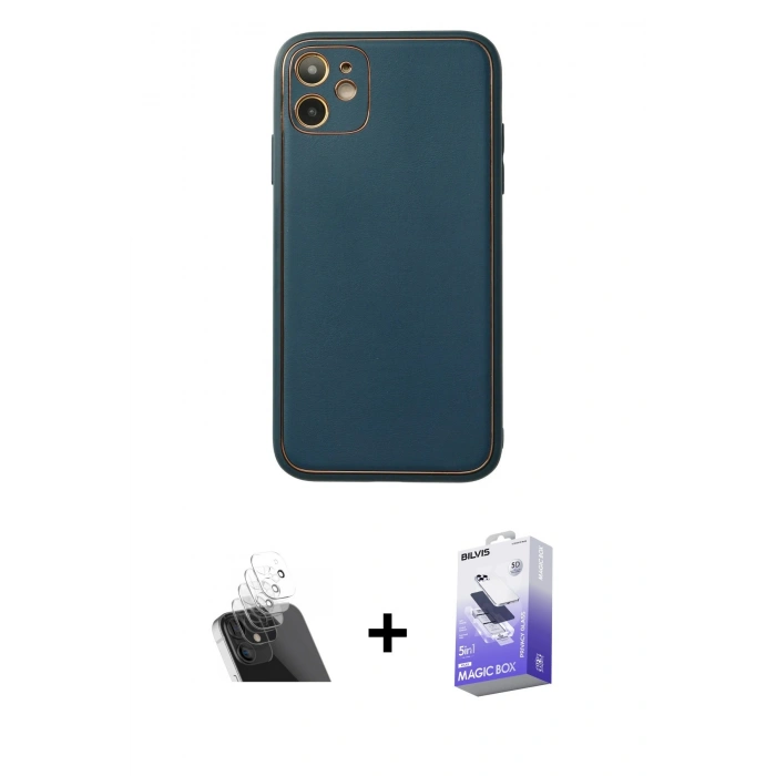 MARSİLYAN™- iPhone 12 Kılıf Yadigar Klasik - Siyah Bilvis 5in1 5D Magic Hayalet Cam Ekran Koruyucu + Kamera Lens Koruma Cam - SF