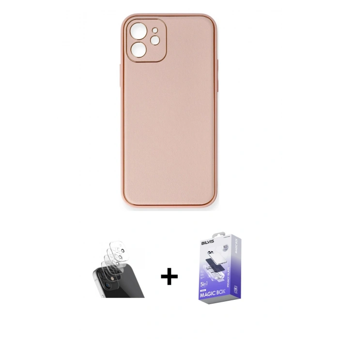 MARSİLYAN™- iPhone 12 Kılıf Yadigar Klasik - Siyah Bilvis 5in1 5D Magic Hayalet Cam Ekran Koruyucu + Kamera Lens Koruma Cam - SF