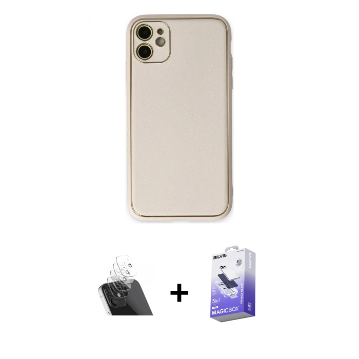 MARSİLYAN™- iPhone 12 Kılıf Yadigar Klasik - Siyah Bilvis 5in1 5D Magic Hayalet Cam Ekran Koruyucu + Kamera Lens Koruma Cam - SF