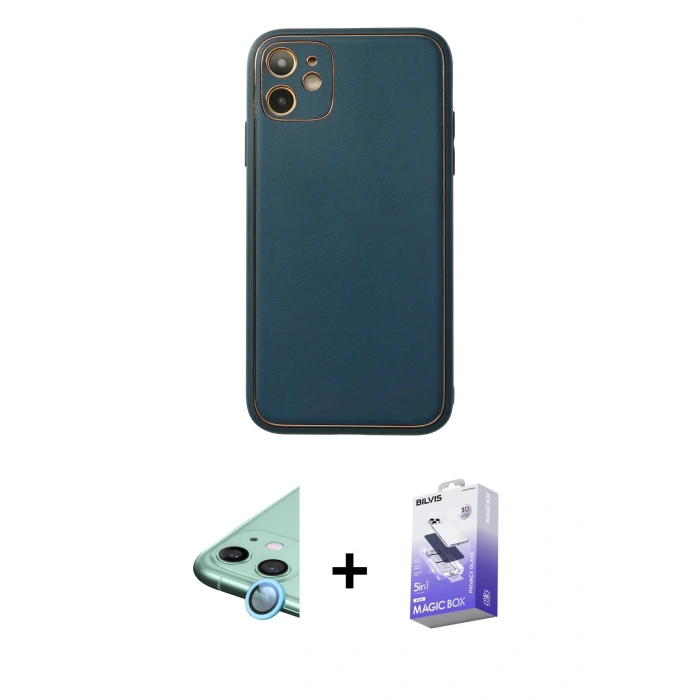 MARSİLYAN™- iPhone 12 Kılıf Yadigar Klasik - Siyah Bilvis 5in1 5D Magic Hayalet Cam Ekran Koruyucu + Raze Metal Kamera Lens - MI