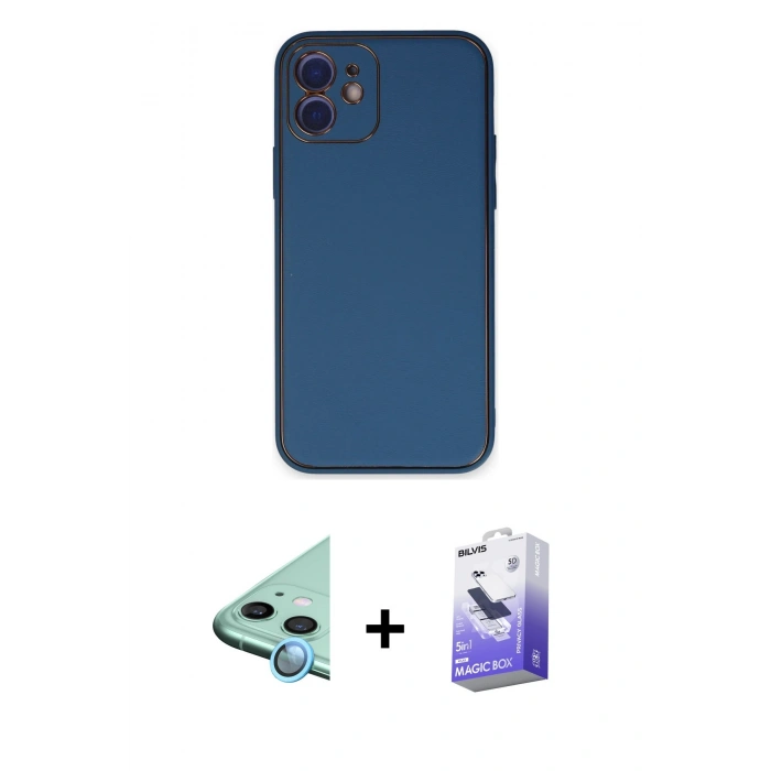 MARSİLYAN™- iPhone 12 Kılıf Yadigar Klasik - Siyah Bilvis 5in1 5D Magic Hayalet Cam Ekran Koruyucu + Raze Metal Kamera Lens - MI