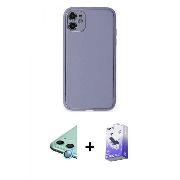 MARSİLYAN™- iPhone 12 Kılıf Yadigar Klasik - Siyah Bilvis 5in1 5D Magic Hayalet Cam Ekran Koruyucu + Raze Metal Kamera Lens - MI