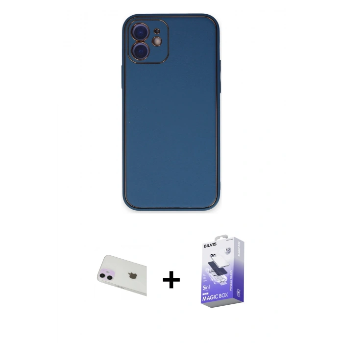 MARSİLYAN™- iPhone 12 Kılıf Yadigar Klasik - Siyah Bilvis 5in1 5D Magic Hayalet Cam Ekran Koruyucu + Rainbow Kamera Lens Koruma Cam - MR