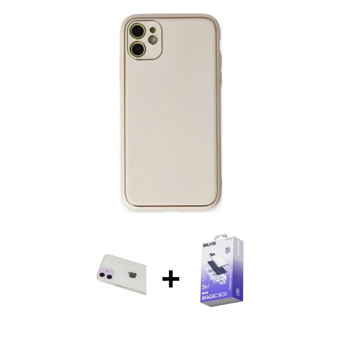 MARSİLYAN™- iPhone 12 Kılıf Yadigar Klasik - Siyah Bilvis 5in1 5D Magic Hayalet Cam Ekran Koruyucu + Rainbow Kamera Lens Koruma Cam - MR