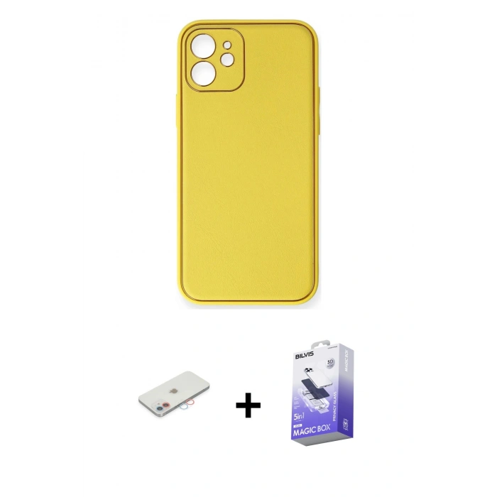 MARSİLYAN™- iPhone 12 Kılıf Yadigar Klasik - Siyah Bilvis 5in1 5D Magic Hayalet Cam Ekran Koruyucu + Renkli Kamera Lens Koruma Cam - PE