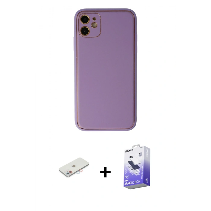 MARSİLYAN™- iPhone 12 Kılıf Yadigar Klasik - Siyah Bilvis 5in1 5D Magic Hayalet Cam Ekran Koruyucu + Renkli Kamera Lens Koruma Cam - PE