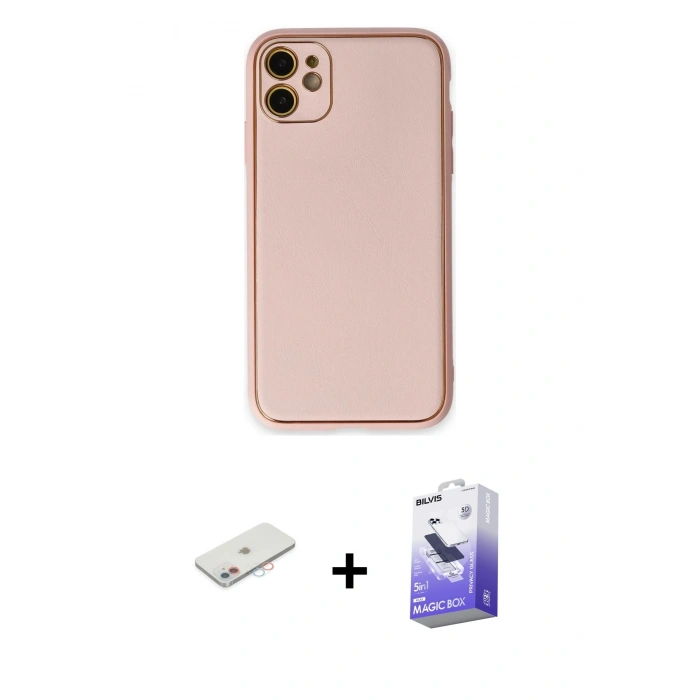 MARSİLYAN™- iPhone 12 Kılıf Yadigar Klasik - Siyah Bilvis 5in1 5D Magic Hayalet Cam Ekran Koruyucu + Renkli Kamera Lens Koruma Cam - PE