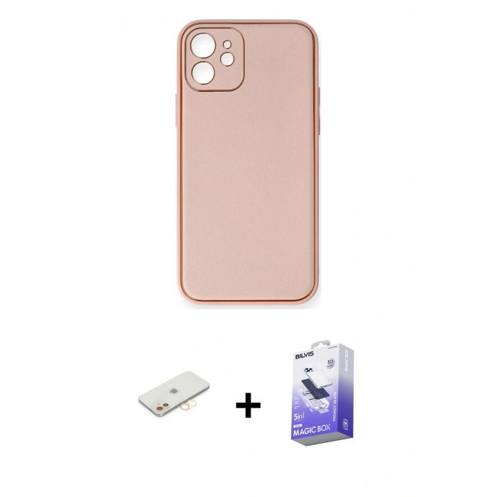 MARSİLYAN™- iPhone 12 Kılıf Yadigar Klasik - Siyah Bilvis 5in1 5D Magic Hayalet Cam Ekran Koruyucu + Renkli Kamera Lens Koruma Cam - SI
