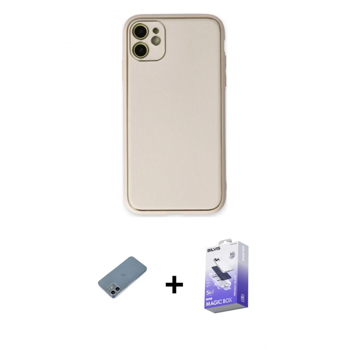 MARSİLYAN™- iPhone 12 Kılıf Yadigar Klasik - Siyah Bilvis 5in1 5D Magic Hayalet Cam Ekran Koruyucu + Shine Kamera Lens Koruma Cam - SABE