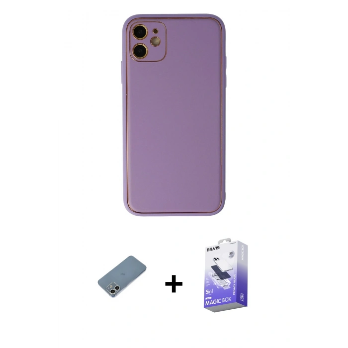 MARSİLYAN™- iPhone 12 Kılıf Yadigar Klasik - Siyah Bilvis 5in1 5D Magic Hayalet Cam Ekran Koruyucu + Shine Kamera Lens Koruma Cam - GS