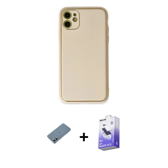 MARSİLYAN™- iPhone 12 Kılıf Yadigar Klasik - Siyah Bilvis 5in1 5D Magic Hayalet Cam Ekran Koruyucu + Shine Kamera Lens Koruma Cam - SABE