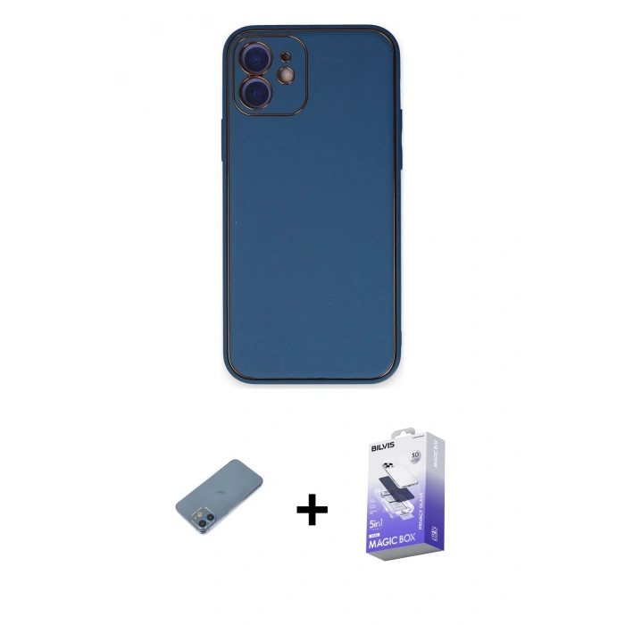 MARSİLYAN™- iPhone 12 Kılıf Yadigar Klasik - Siyah Bilvis 5in1 5D Magic Hayalet Cam Ekran Koruyucu + Shine Kamera Lens Koruma Cam - MI