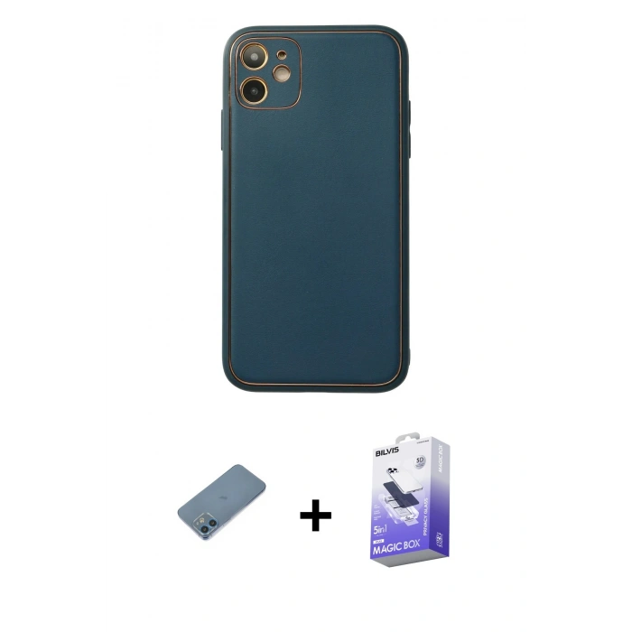 MARSİLYAN™- iPhone 12 Kılıf Yadigar Klasik - Siyah Bilvis 5in1 5D Magic Hayalet Cam Ekran Koruyucu + Shine Kamera Lens Koruma Cam - MI