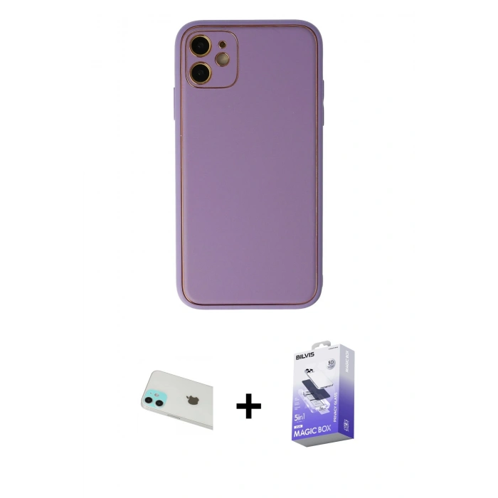 MARSİLYAN™- iPhone 12 Kılıf Yadigar Klasik - Siyah Bilvis 5in1 5D Magic Hayalet Cam Ekran Koruyucu + Rainbow Kamera Lens Koruma Cam - YL