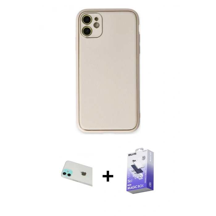 MARSİLYAN™- iPhone 12 Kılıf Yadigar Klasik - Siyah Bilvis 5in1 5D Magic Hayalet Cam Ekran Koruyucu + Rainbow Kamera Lens Koruma Cam - YL