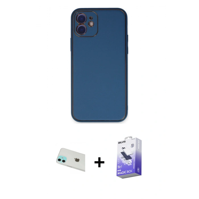MARSİLYAN™- iPhone 12 Kılıf Yadigar Klasik - Siyah Bilvis 5in1 5D Magic Hayalet Cam Ekran Koruyucu + Rainbow Kamera Lens Koruma Cam - YL