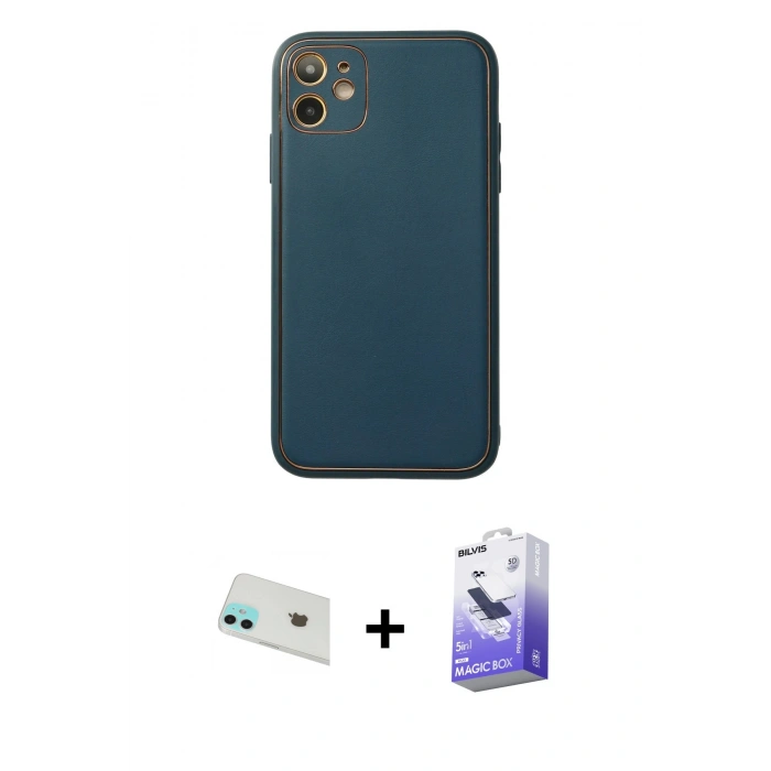 MARSİLYAN™- iPhone 12 Kılıf Yadigar Klasik - Siyah Bilvis 5in1 5D Magic Hayalet Cam Ekran Koruyucu + Rainbow Kamera Lens Koruma Cam - YL