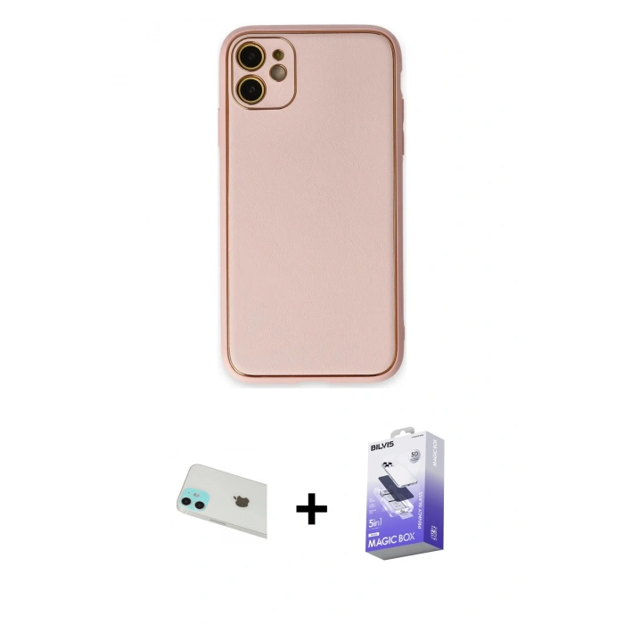 MARSİLYAN™- iPhone 12 Kılıf Yadigar Klasik - Siyah Bilvis 5in1 5D Magic Hayalet Cam Ekran Koruyucu + Rainbow Kamera Lens Koruma Cam - YL