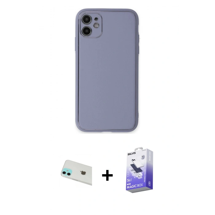 MARSİLYAN™- iPhone 12 Kılıf Yadigar Klasik - Siyah Bilvis 5in1 5D Magic Hayalet Cam Ekran Koruyucu + Rainbow Kamera Lens Koruma Cam - YL