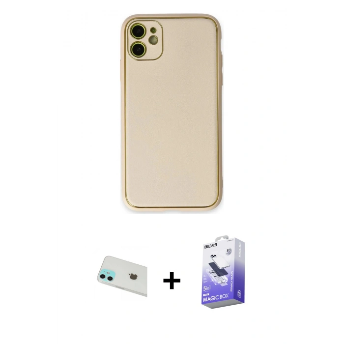 MARSİLYAN™- iPhone 12 Kılıf Yadigar Klasik - Siyah Bilvis 5in1 5D Magic Hayalet Cam Ekran Koruyucu + Rainbow Kamera Lens Koruma Cam - YL