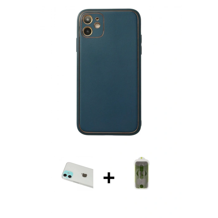 MARSİLYAN™- iPhone 12 Kılıf Yadigar Klasik - Siyah Joko Magic 5D Hayalet Cam + Yeşil Rainbow Kamera Lens Koruma Cam