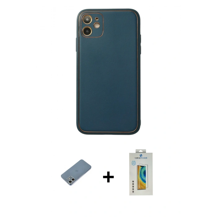MARSİLYAN™- iPhone 12 Kılıf Yadigar Klasik - Siyah Polymer Nano Ekran Koruyucu + Shine Kamera Lens Koruma Cam - GS