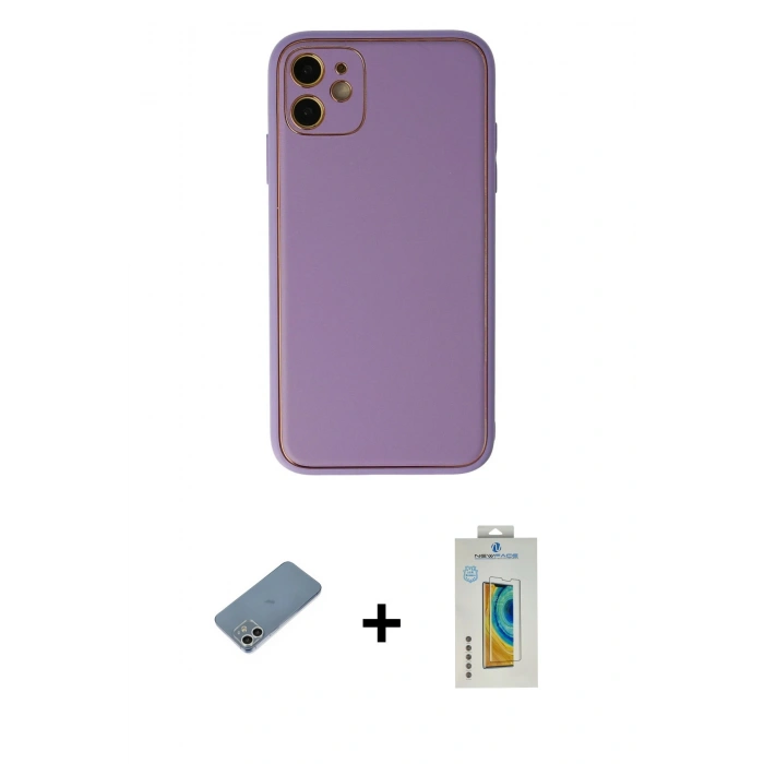 MARSİLYAN™- iPhone 12 Kılıf Yadigar Klasik - Siyah Polymer Nano Ekran Koruyucu + Shine Kamera Lens Koruma Cam - GS